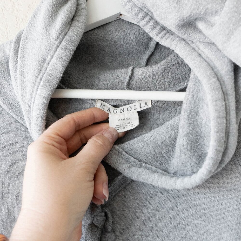 Magnolia Gray Hoodie Womens M French Script Made Usa Soft Pullover View 2